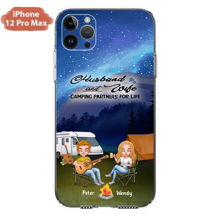 Custom Personalized Guitar Camping Phone Case for iPhone and Samsung - Gift For Camping Lovers, Dog Lovers with up to 2 Dogs - Husband and Wife Camping Partners For Life