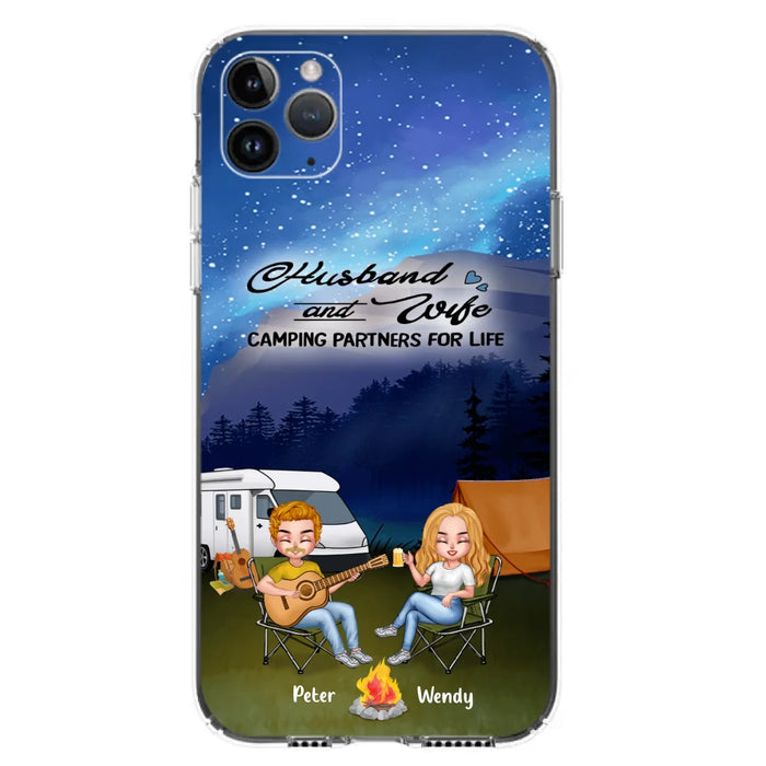 Custom Personalized Guitar Camping Phone Case for iPhone and Samsung - Gift For Camping Lovers, Dog Lovers with up to 2 Dogs - Husband and Wife Camping Partners For Life