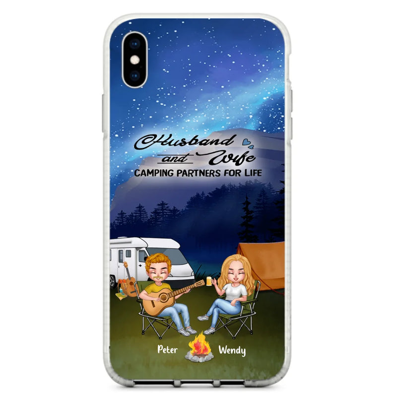 Custom Personalized Guitar Camping Phone Case for iPhone and Samsung - Gift For Camping Lovers, Dog Lovers with up to 2 Dogs - Husband and Wife Camping Partners For Life