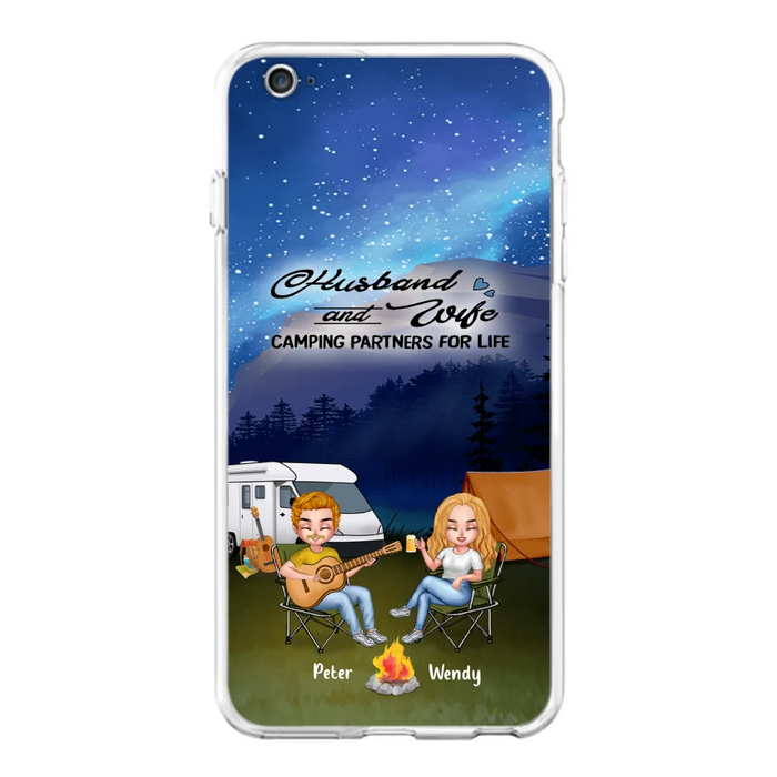 Custom Personalized Guitar Camping Phone Case for iPhone and Samsung - Gift For Camping Lovers, Dog Lovers with up to 2 Dogs - Husband and Wife Camping Partners For Life