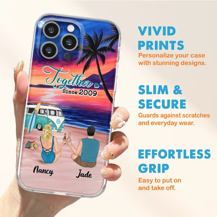 Personalized Beach Camping Phone Case - Gifts For Camping/Dog/Cat Lover With Up to 3 Kids And 3 Pets - This Is Our Happy Place - Case For iPhone And Samsung