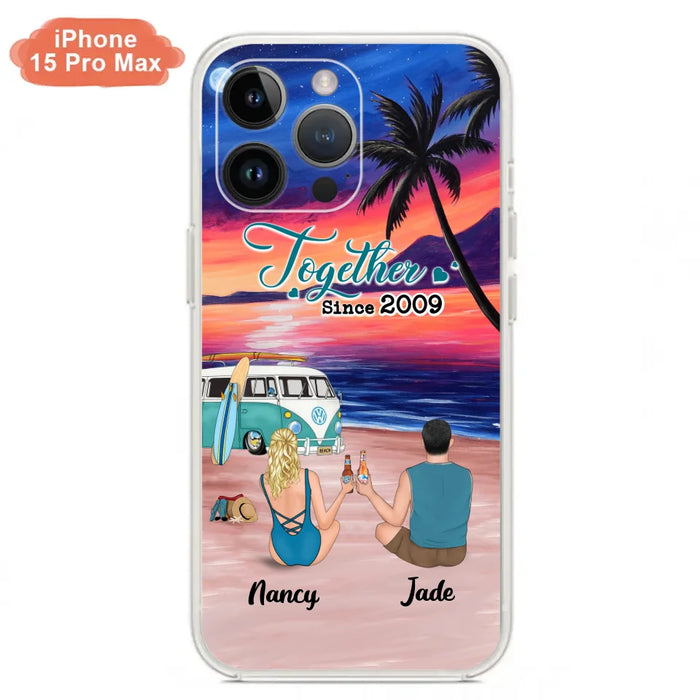 Personalized Beach Camping Phone Case - Gifts For Camping/Dog/Cat Lover With Up to 3 Kids And 3 Pets - This Is Our Happy Place - Case For iPhone And Samsung