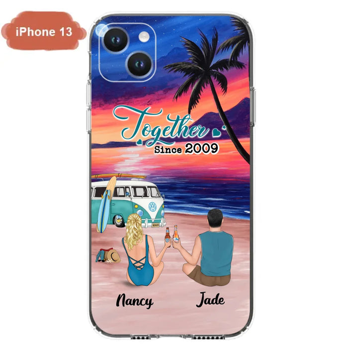 Personalized Beach Camping Phone Case - Gifts For Camping/Dog/Cat Lover With Up to 3 Kids And 3 Pets - This Is Our Happy Place - Case For iPhone And Samsung