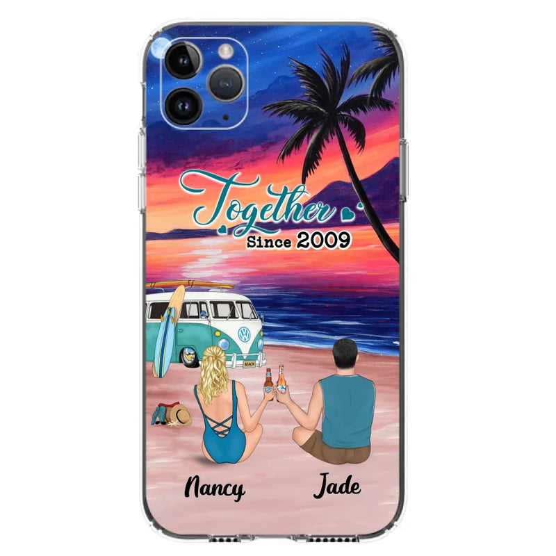 Personalized Beach Camping Phone Case - Gifts For Camping/Dog/Cat Lover With Up to 3 Kids And 3 Pets - This Is Our Happy Place - Case For iPhone And Samsung