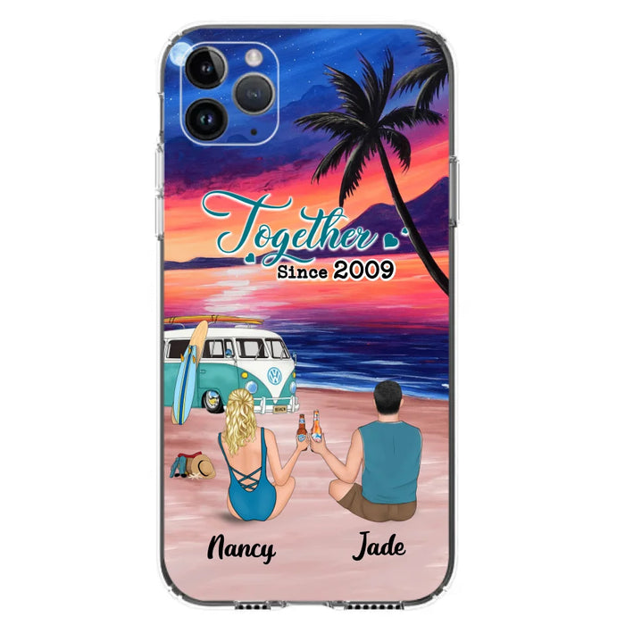 Personalized Beach Camping Phone Case - Gifts For Camping/Dog/Cat Lover With Up to 3 Kids And 3 Pets - This Is Our Happy Place - Case For iPhone And Samsung