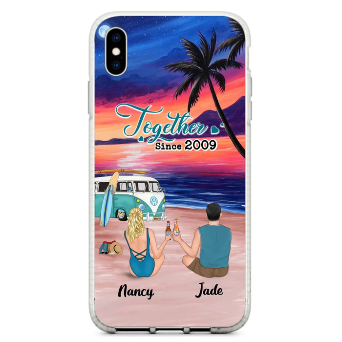 Personalized Beach Camping Phone Case - Gifts For Camping/Dog/Cat Lover With Up to 3 Kids And 3 Pets - This Is Our Happy Place - Case For iPhone And Samsung