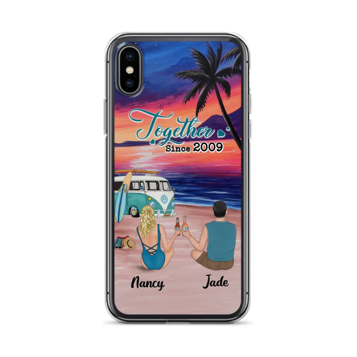 Personalized Beach Camping Phone Case - Gifts For Camping/Dog/Cat Lover With Up to 3 Kids And 3 Pets - This Is Our Happy Place - Case For iPhone And Samsung