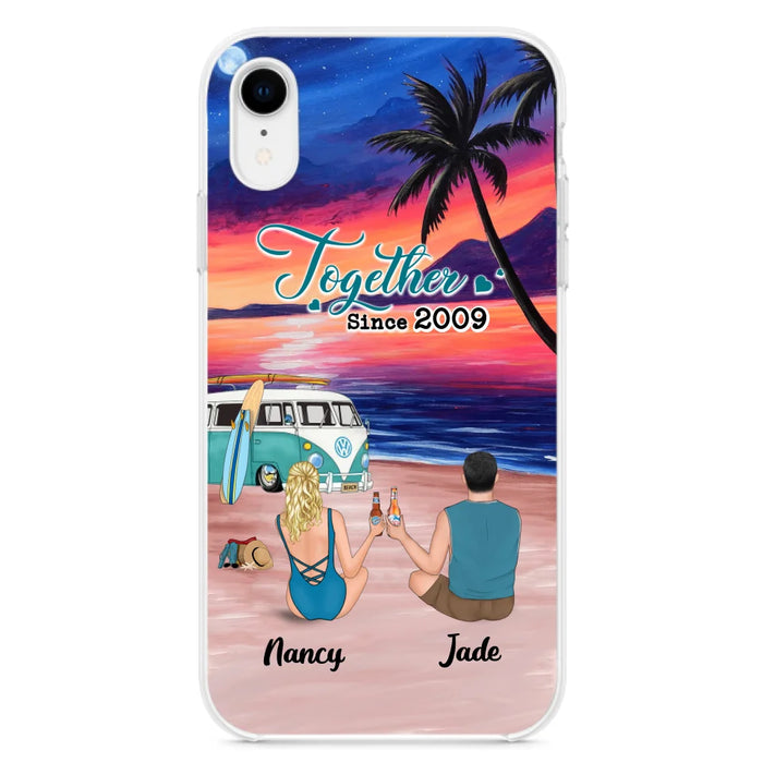 Personalized Beach Camping Phone Case - Gifts For Camping/Dog/Cat Lover With Up to 3 Kids And 3 Pets - This Is Our Happy Place - Case For iPhone And Samsung