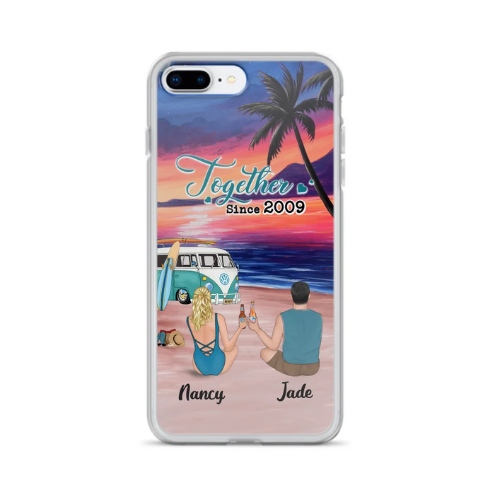 Personalized Beach Camping Phone Case - Gifts For Camping/Dog/Cat Lover With Up to 3 Kids And 3 Pets - This Is Our Happy Place - Case For iPhone And Samsung