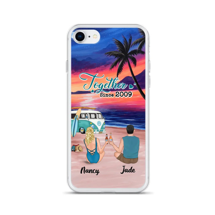 Personalized Beach Camping Phone Case - Gifts For Camping/Dog/Cat Lover With Up to 3 Kids And 3 Pets - This Is Our Happy Place - Case For iPhone And Samsung