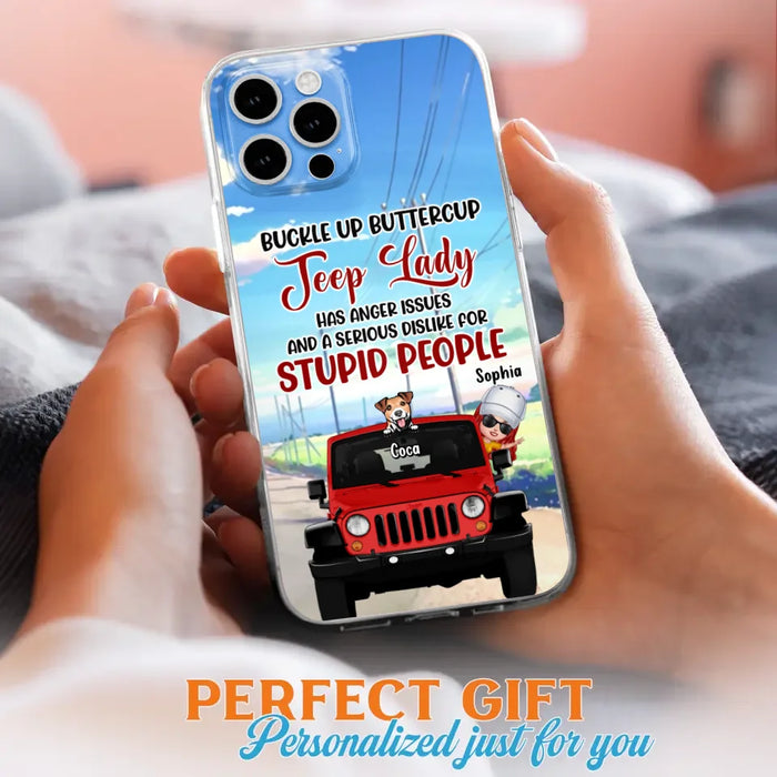 Custom Personalized Off-road Lady Phone Case - Upto 5 Dogs - Gift Idea For Dog/Off-road Lover - Buckle Up Buttercup - Case For iPhone/Samsung