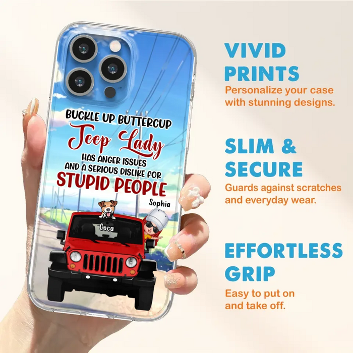 Custom Personalized Off-road Lady Phone Case - Upto 5 Dogs - Gift Idea For Dog/Off-road Lover - Buckle Up Buttercup - Case For iPhone/Samsung