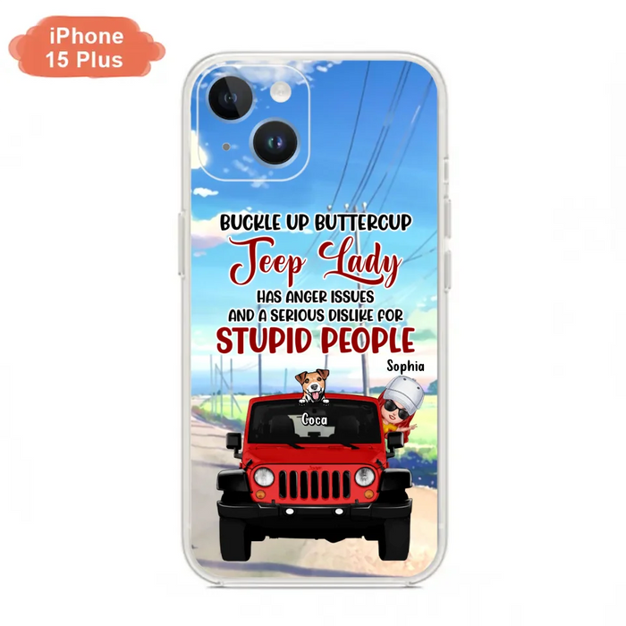 Custom Personalized Off-road Lady Phone Case - Upto 5 Dogs - Gift Idea For Dog/Off-road Lover - Buckle Up Buttercup - Case For iPhone/Samsung