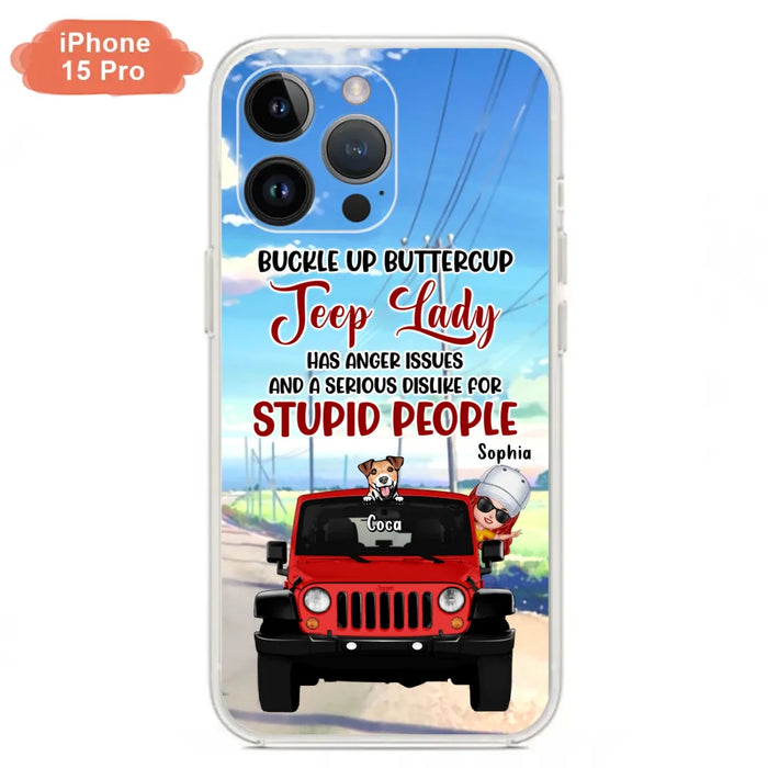 Custom Personalized Off-road Lady Phone Case - Upto 5 Dogs - Gift Idea For Dog/Off-road Lover - Buckle Up Buttercup - Case For iPhone/Samsung