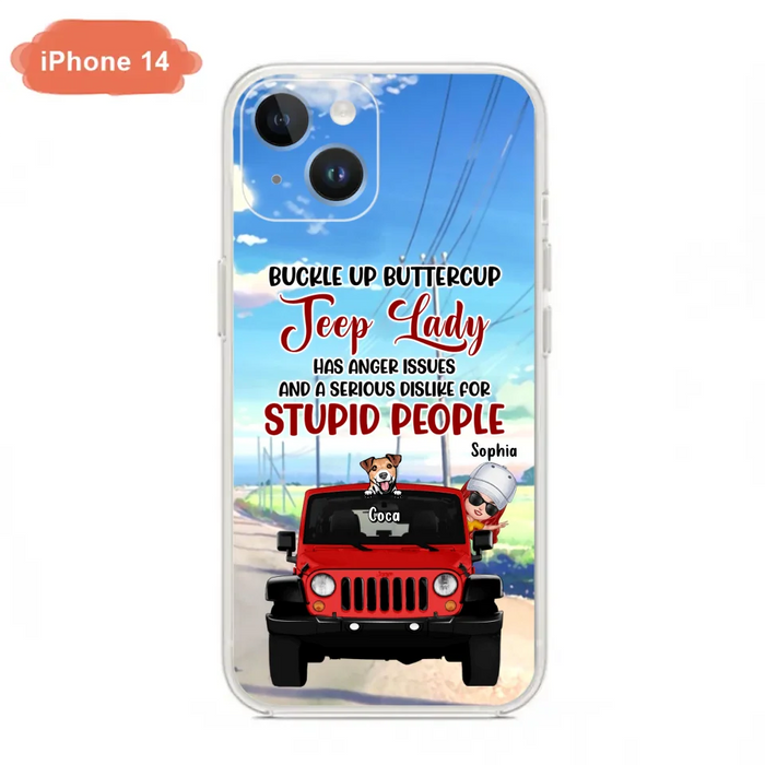 Custom Personalized Off-road Lady Phone Case - Upto 5 Dogs - Gift Idea For Dog/Off-road Lover - Buckle Up Buttercup - Case For iPhone/Samsung