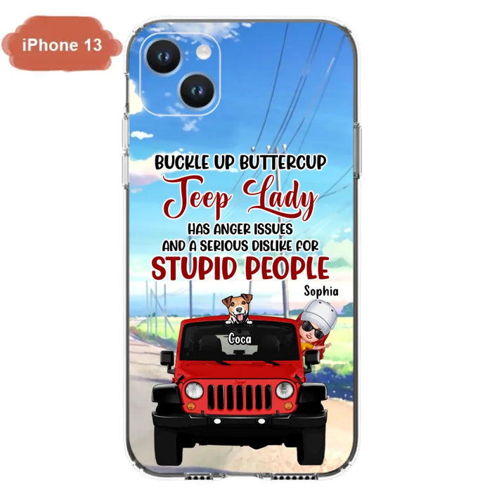 Custom Personalized Off-road Lady Phone Case - Upto 5 Dogs - Gift Idea For Dog/Off-road Lover - Buckle Up Buttercup - Case For iPhone/Samsung