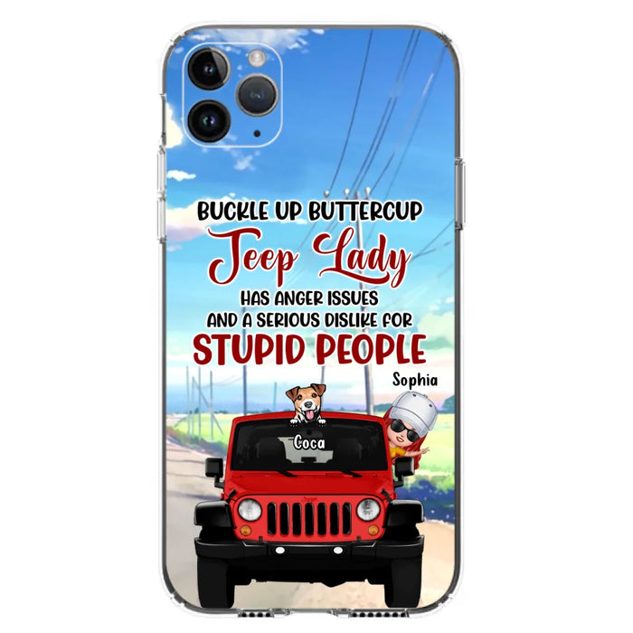 Custom Personalized Off-road Lady Phone Case - Upto 5 Dogs - Gift Idea For Dog/Off-road Lover - Buckle Up Buttercup - Case For iPhone/Samsung