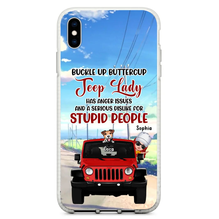 Custom Personalized Off-road Lady Phone Case - Upto 5 Dogs - Gift Idea For Dog/Off-road Lover - Buckle Up Buttercup - Case For iPhone/Samsung