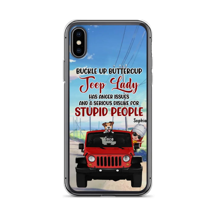 Custom Personalized Off-road Lady Phone Case - Upto 5 Dogs - Gift Idea For Dog/Off-road Lover - Buckle Up Buttercup - Case For iPhone/Samsung