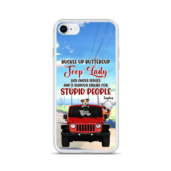 Custom Personalized Off-road Lady Phone Case - Upto 5 Dogs - Gift Idea For Dog/Off-road Lover - Buckle Up Buttercup - Case For iPhone/Samsung