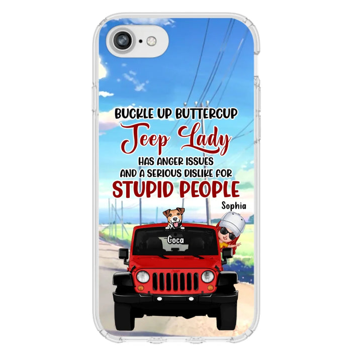 Custom Personalized Off-road Lady Phone Case - Upto 5 Dogs - Gift Idea For Dog/Off-road Lover - Buckle Up Buttercup - Case For iPhone/Samsung