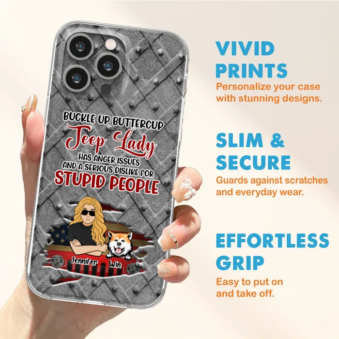 Custom Personalized Off-road Dog Lady Phone Case - Up to 4 Dogs - Gift Idea For Dogs Lover - Off-road Lady Has Anger Issues And A Serious Dislike - Case For iPhone And Samsung