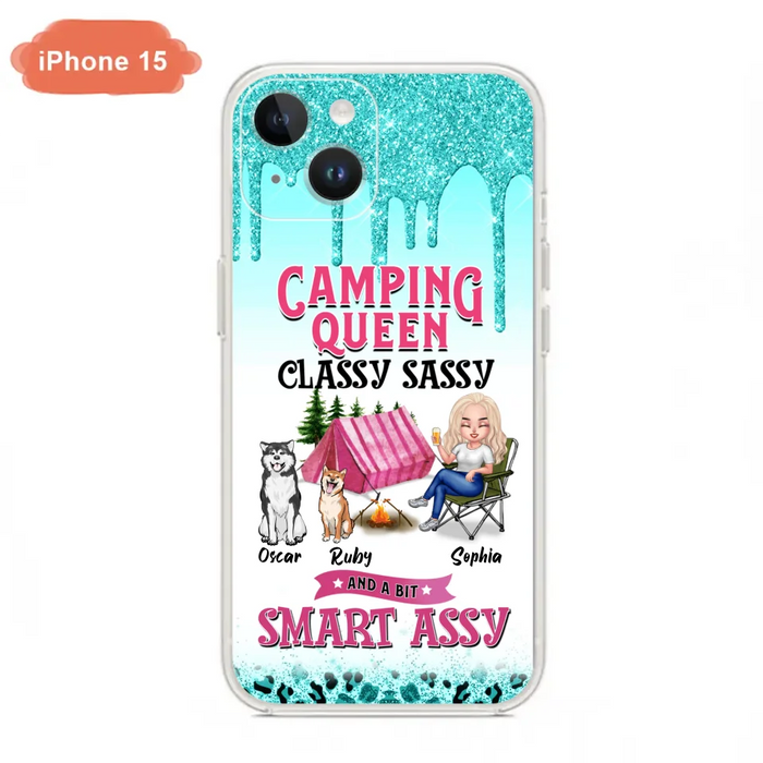 Custom Personalized Camping Phone Case - Gift for Camping Lovers, Dog Mom - Camping Queen Dog Mom - Up to 2 Dogs - Camping Queen classy sassy and a bit smart assy