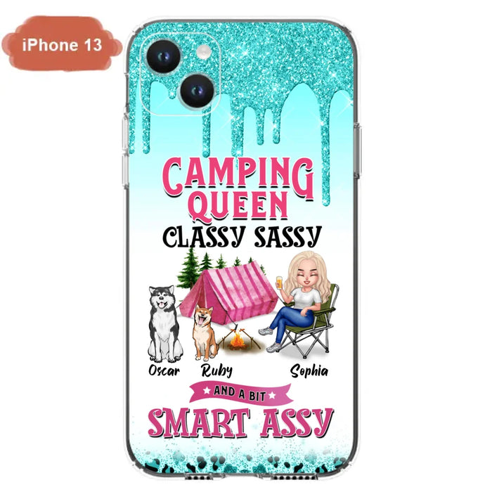 Custom Personalized Camping Phone Case - Gift for Camping Lovers, Dog Mom - Camping Queen Dog Mom - Up to 2 Dogs - Camping Queen classy sassy and a bit smart assy