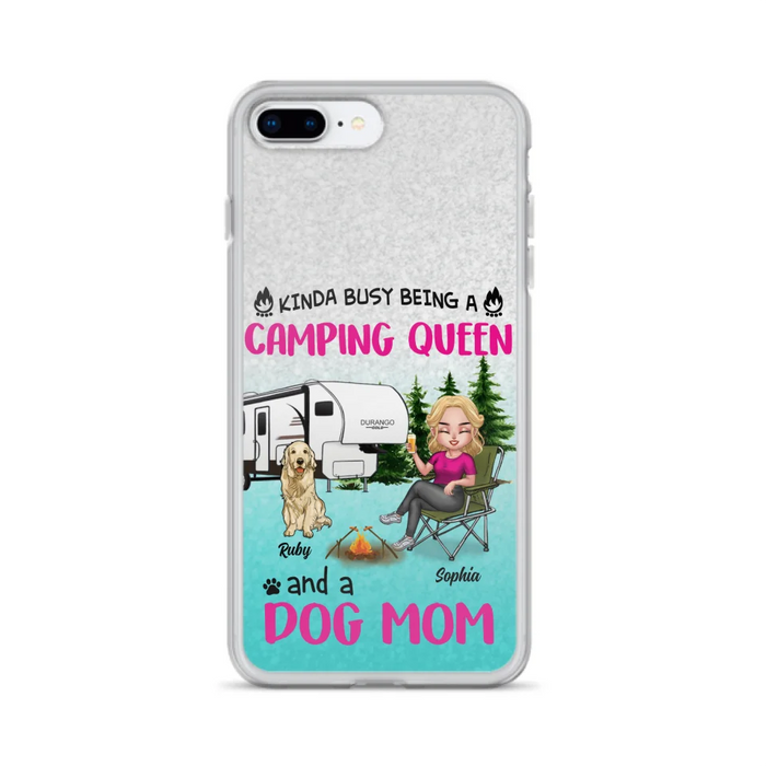 Custom Personalized Dog Camping Queen Phone Case - Upto 4 Dogs - Gift Idea For Dog Lovers/ Mother's Day - Kinda Busy Being A Camping Queen And A Dog Mom - Case For iPhone And Samsung