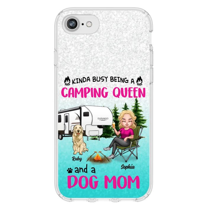 Custom Personalized Dog Camping Queen Phone Case - Upto 4 Dogs - Gift Idea For Dog Lovers/ Mother's Day - Kinda Busy Being A Camping Queen And A Dog Mom - Case For iPhone And Samsung