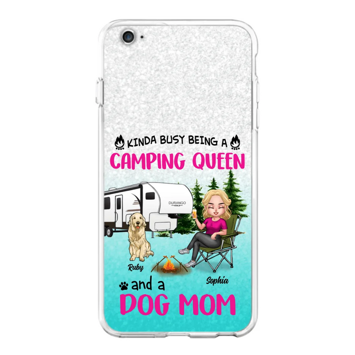 Custom Personalized Dog Camping Queen Phone Case - Upto 4 Dogs - Gift Idea For Dog Lovers/ Mother's Day - Kinda Busy Being A Camping Queen And A Dog Mom - Case For iPhone And Samsung