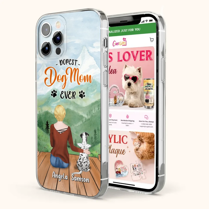 Custom Personalized Dog Mom Phone Case - Upto 5 Dogs - Gift Idea For Dog Lovers  - Dopest Dog Mom Ever - Case For iPhone/Samsung