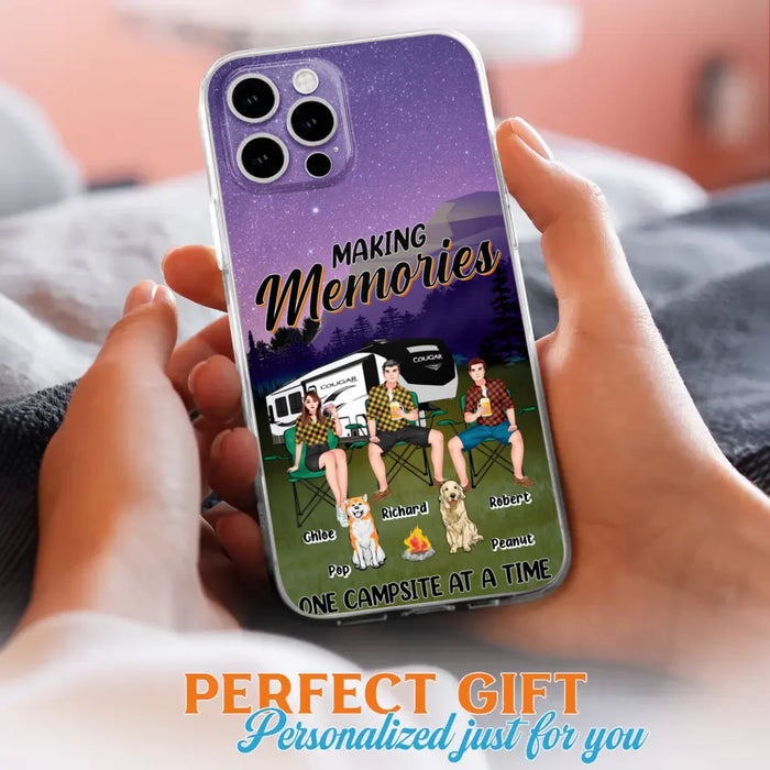 Custom Personalized Camping Phone Case - Gift Idea For Camping Lover/ Friends/ Couple - Upto 3 People And 2 Dogs - Making Memories One Campsite At A Time - Case For iPhone And Samsung