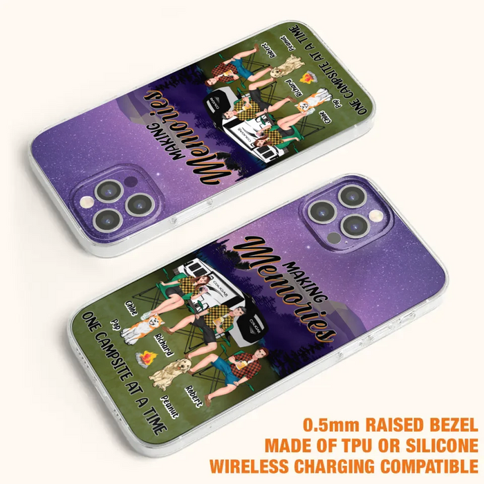 Custom Personalized Camping Phone Case - Gift Idea For Camping Lover/ Friends/ Couple - Upto 3 People And 2 Dogs - Making Memories One Campsite At A Time - Case For iPhone And Samsung