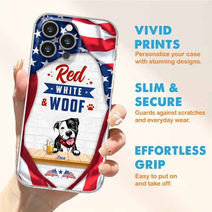 Custom Personalized Dog Phone Case - Gift Idea For Independence Day/ Dog Lover - Red, White & Woof - Case For iPhone And Samsung