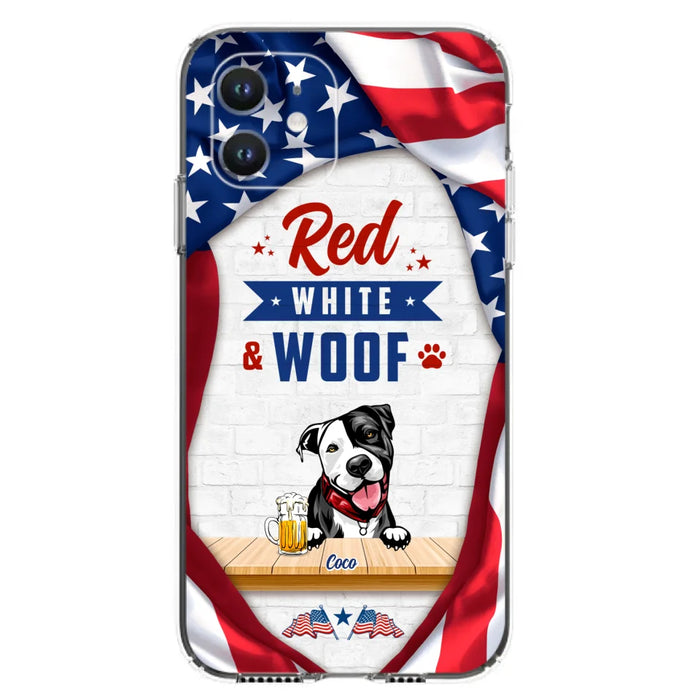 Custom Personalized Dog Phone Case - Gift Idea For Independence Day/ Dog Lover - Red, White & Woof - Case For iPhone And Samsung