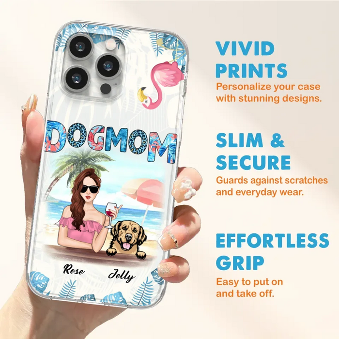 Custom Personalized Dog Mom Summer Patterned Phone Case - Upto 4 Dogs - Gift Idea For Dog Mom - Case For iPhone And Samsung