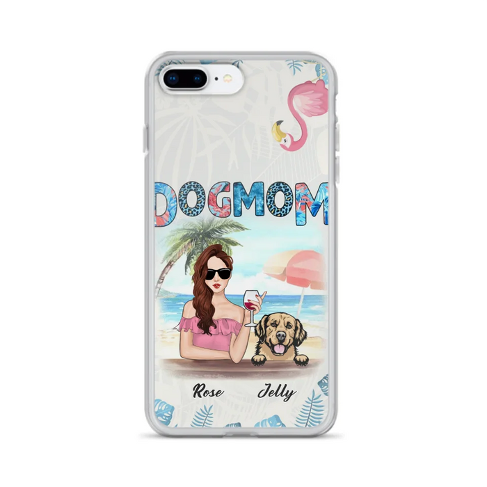 Custom Personalized Dog Mom Summer Patterned Phone Case - Upto 4 Dogs - Gift Idea For Dog Mom - Case For iPhone And Samsung