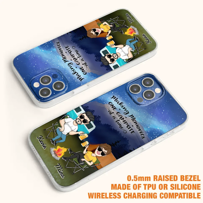 Custom Personalized Night Camping Phone Case - Couple With Up to 3 Dogs - Gift For Couple/ Camping Lover - Making Memories One Campsite At A Time - Case For iPhone And Samsung