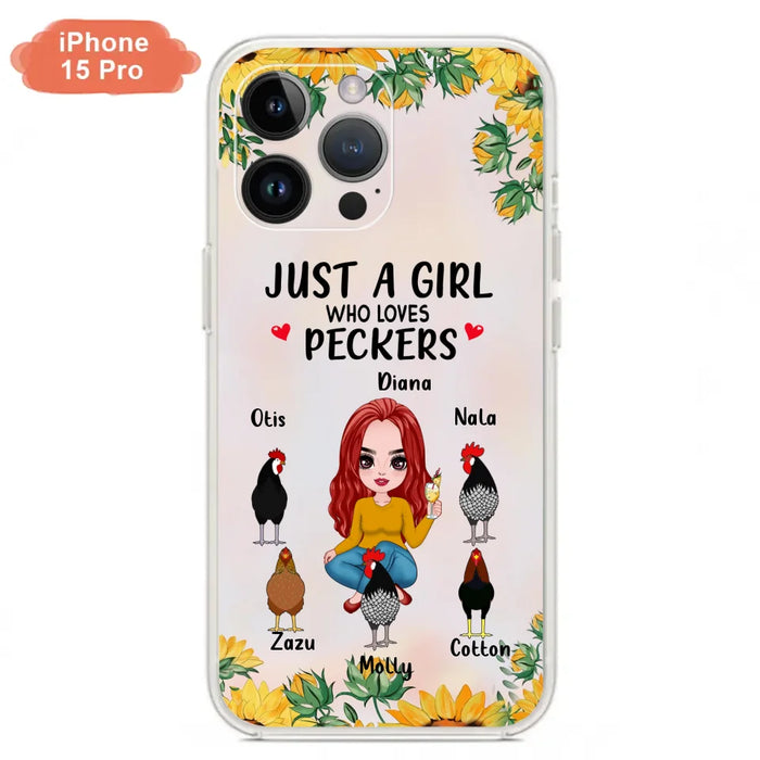 Custom Personalized Chickens Phone Case - Up to 5 Chickens - Just A Girl Who Loves Peckers