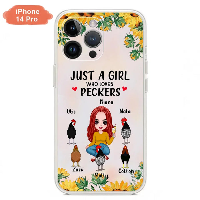 Custom Personalized Chickens Phone Case - Up to 5 Chickens - Just A Girl Who Loves Peckers