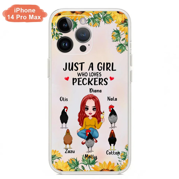 Custom Personalized Chickens Phone Case - Up to 5 Chickens - Just A Girl Who Loves Peckers