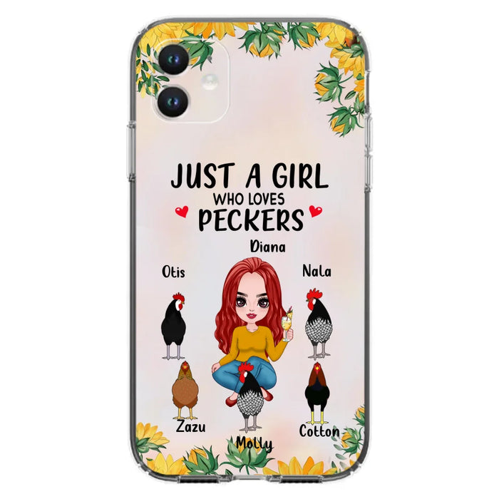 Custom Personalized Chickens Phone Case - Up to 5 Chickens - Just A Girl Who Loves Peckers