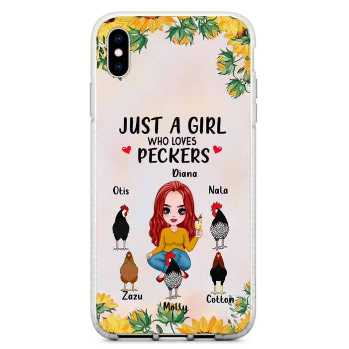 Custom Personalized Chickens Phone Case - Up to 5 Chickens - Just A Girl Who Loves Peckers