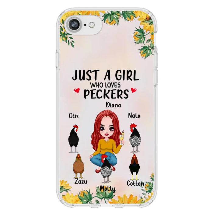 Custom Personalized Chickens Phone Case - Up to 5 Chickens - Just A Girl Who Loves Peckers