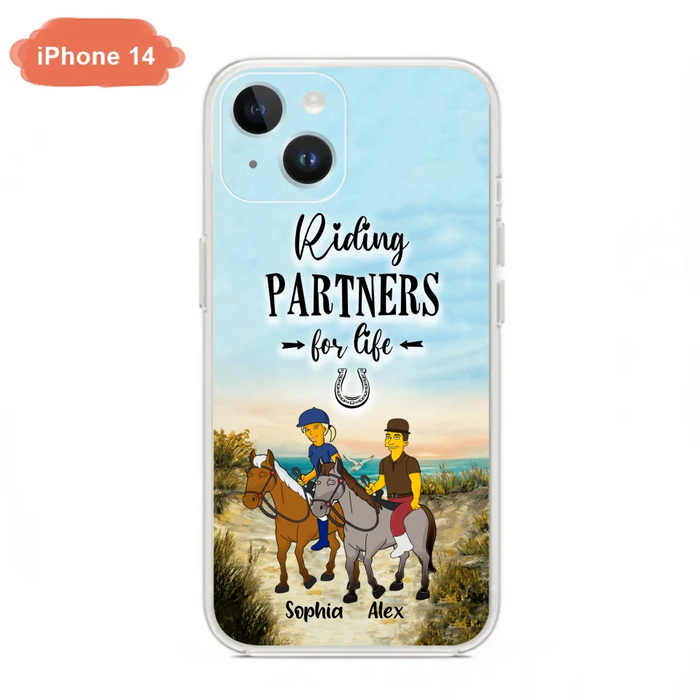 Custom Personalized Horseback Riding Cartoon Portrait From Photo Phone Case - Gift Idea For Couple/ Riding Lover - Case For iPhone And Samsung