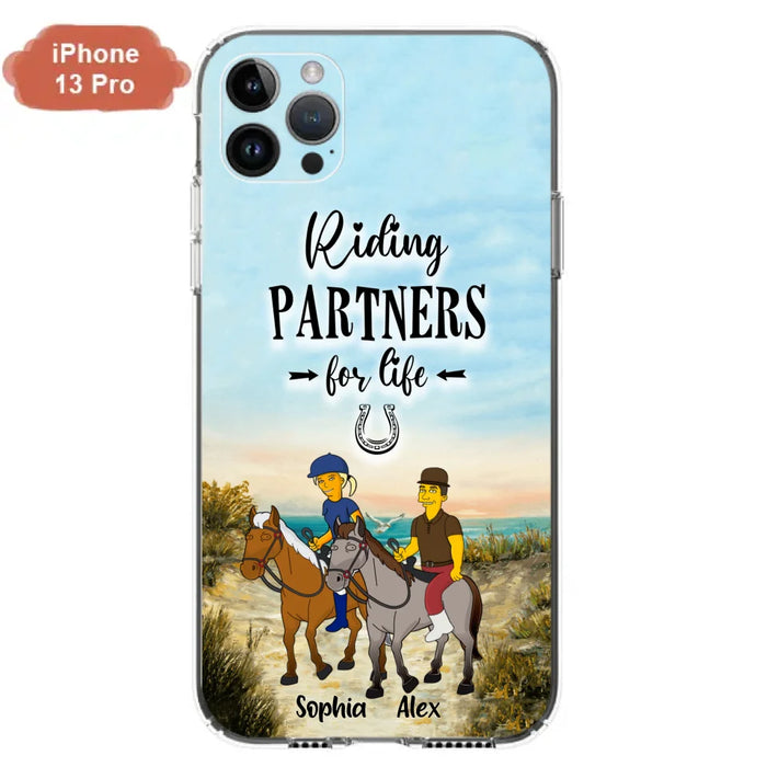 Custom Personalized Horseback Riding Cartoon Portrait From Photo Phone Case - Gift Idea For Couple/ Riding Lover - Case For iPhone And Samsung