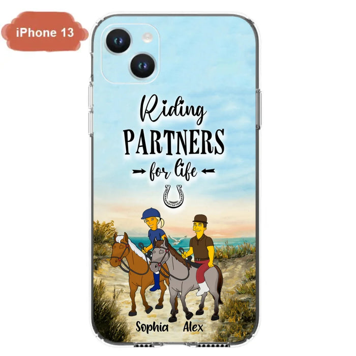 Custom Personalized Horseback Riding Cartoon Portrait From Photo Phone Case - Gift Idea For Couple/ Riding Lover - Case For iPhone And Samsung