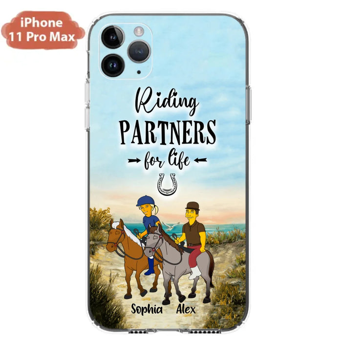 Custom Personalized Horseback Riding Cartoon Portrait From Photo Phone Case - Gift Idea For Couple/ Riding Lover - Case For iPhone And Samsung