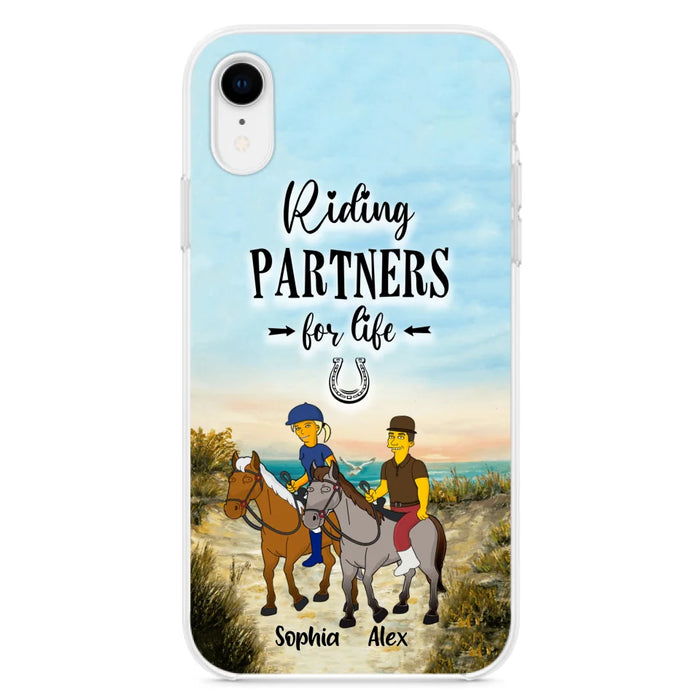 Custom Personalized Horseback Riding Cartoon Portrait From Photo Phone Case - Gift Idea For Couple/ Riding Lover - Case For iPhone And Samsung